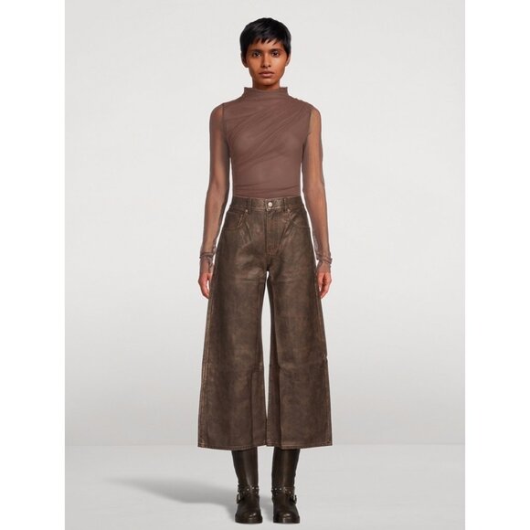 NWT Free People high rise, wide barrel distressed vegan leather pant, 27 - Picture 8 of 16